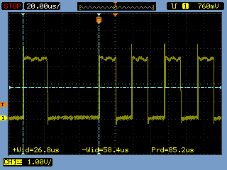 Managed code, low pulse 58.4 μs, high pulse 26.8 μs.