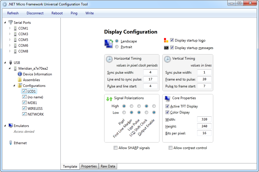 Universal Configuration Tool v režimu šablony